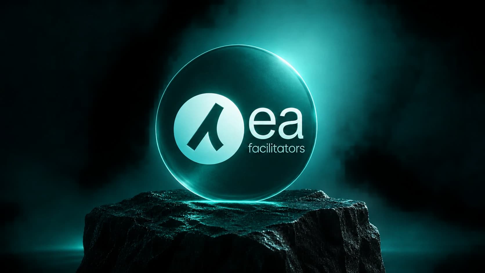 The EA Facilitators emblem lit on a stone pedestal